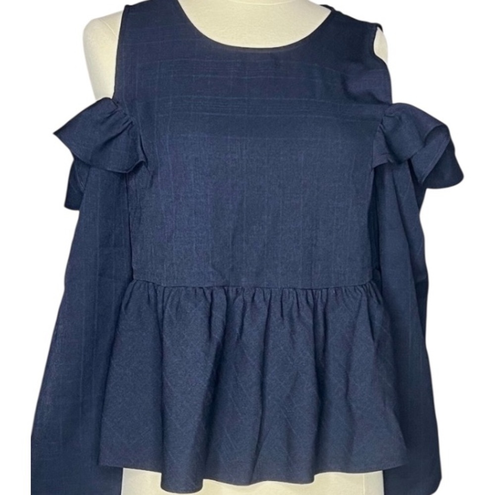 BP Blue Sleeveless Ruffled Blouse